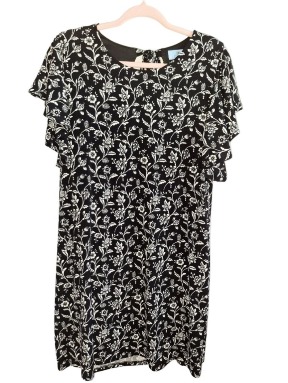 CeCe Black & White Floral Ruffle Sleeve Dress XL stretch church party